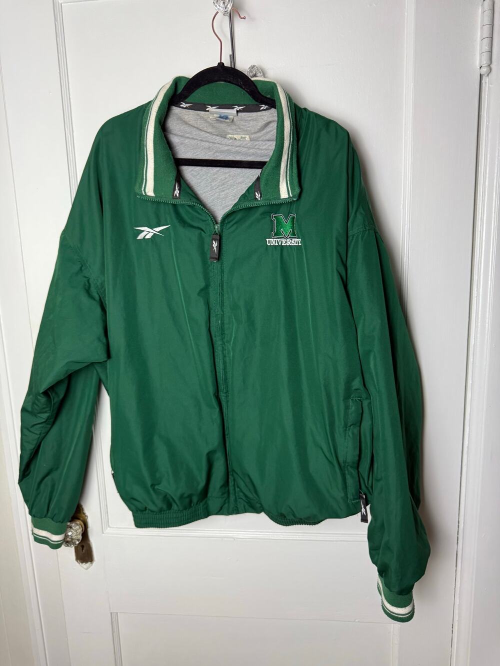 Vintage 90s Retro Reebok Green Marshall Zip Up Windbreaker Jacket Men's XXL